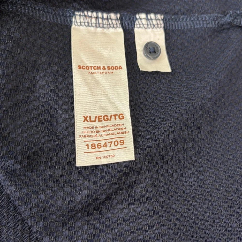 Scotch & Soda Camp Shirt Mens XL Navy Blue Textured Button Down Preppy Casual